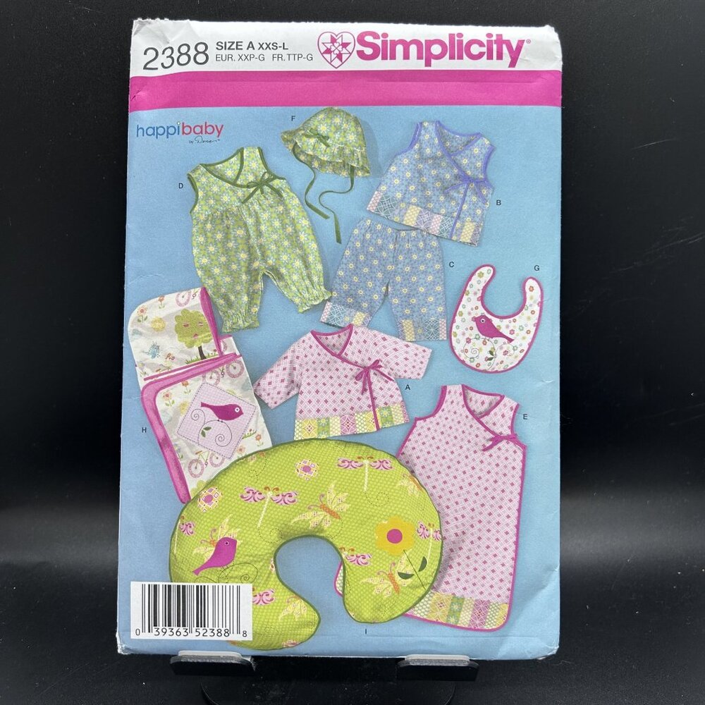Simplicity 2388 “Layette & Hat in 3 Szs” (XXS-L) Sewing Pattern Uncut FF
